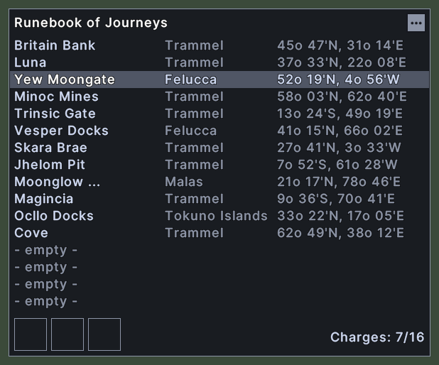 Server Dialogs, runebook